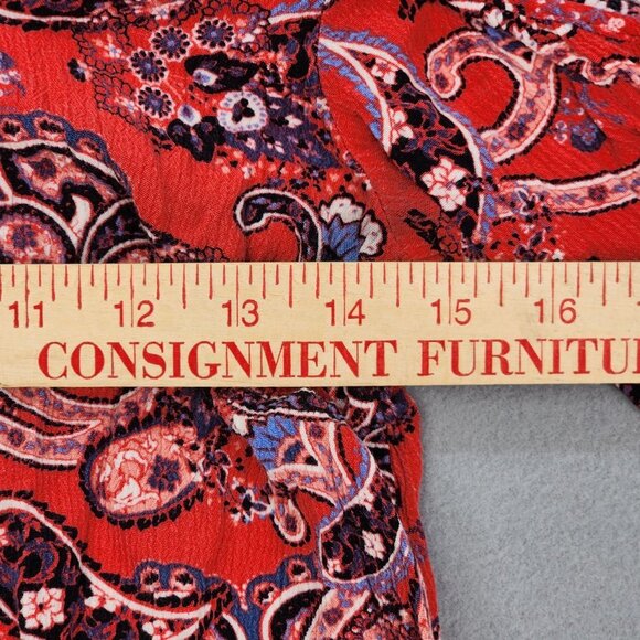 Mossimo Blouse Top Women's XS Red Paisley Cold Shoulder Bell Sleeve Top - Picture 7 of 10